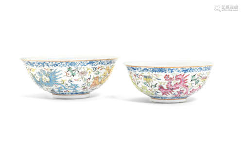 Qianlong six-character marks, Republic Period Two famille rose 'phoenix' bowls