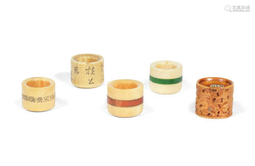 19th/20th century A group of five ivory thumb rings