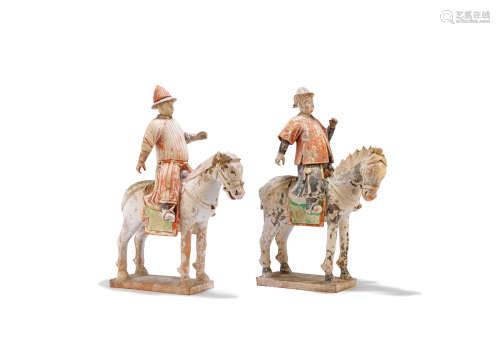 Ming Dynasty Two painted pottery models of equestrians