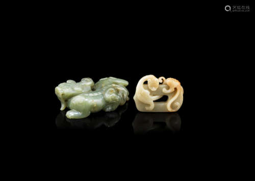 Two jade mythical beast carvings