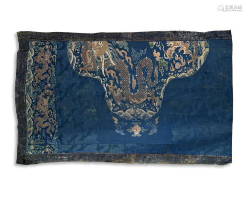 17th century A silk brocade blue-ground 'dragon' uncut robe fragment