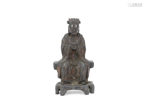 Late Ming Dynasty A bronze figure of a Daoist god