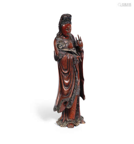 Late Qing Dynasty A lacquered wood figure of Guanyin