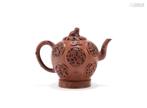 Kangxi An Yixing globular wine ewer and cover