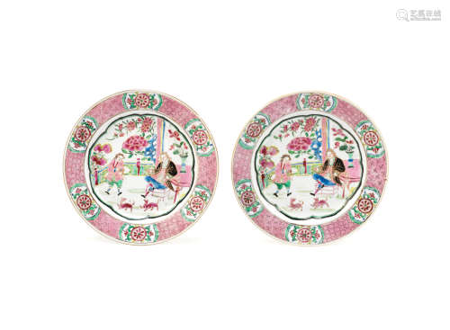 18th century A pair of famille rose 'European subject' dishes