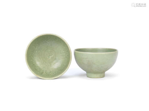 15th century A pair of Longquan celadon-glazed moulded bowls