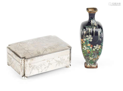 19th century A Japanese cloisonné enamel baluster vase and a Chinese silver casket