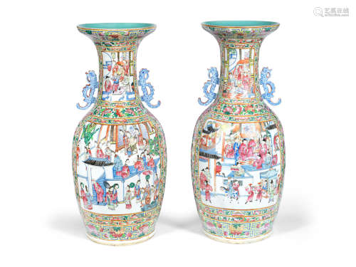 Mid-19th century A large pair of Canton famille rose vases
