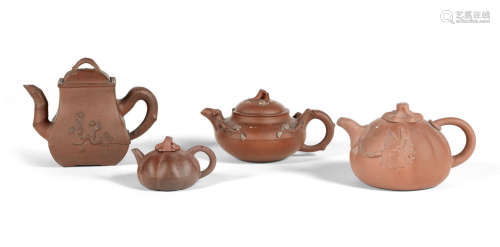 Qing Dynasty  A group of four Yixing teapots and covers