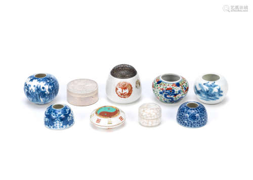 Kangxi to 20th century A varied group of water pots and seal paste boxes and covers