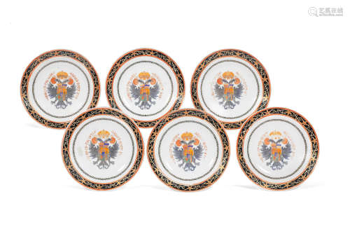 Late 19th century Six export armorial dishes for the Austrian market