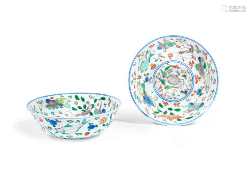 Jiajing six-character marks, Kangxi A rare pair of famille verte bowls