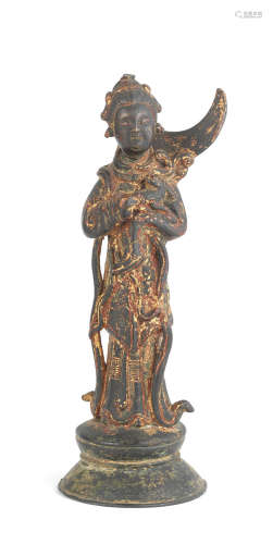 13th/14th century A rare gilt-lacquered bronze figure of Chang'e