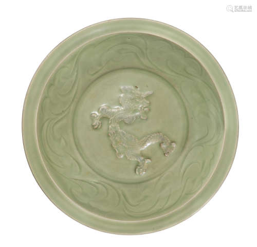 14th century A Longquan celadon-glazed 'dragon' dish