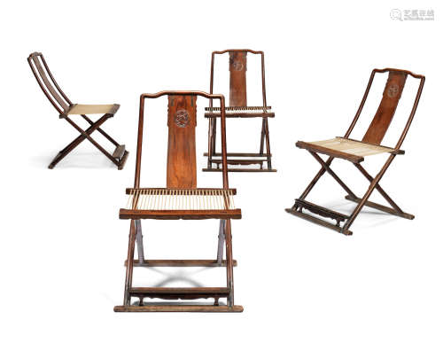 16th/17th century An important and exceptionally rare set of four huanghuali folding chairs, Jiaoyi
