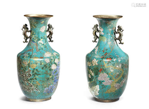 Qianlong seal marks, Qing Dynasty A pair of rare and large cloisonné enamel baluster vases