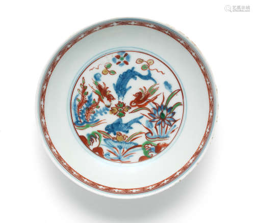 Second half of the 16th century, Shuang yu ji yong four-character mark A wucai 'lotus pond' dish