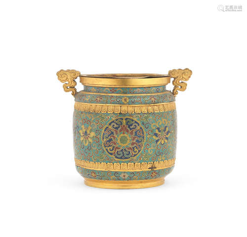 Qianlong seven character mark and of the period A very rare cloisonné enamel and gilt-bronze incense burner and liner