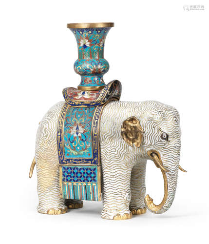 Mid-Qing Dynasty A cloisonné enamel and gilt-bronze elephant and vase