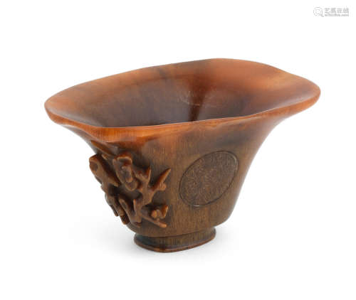 18th century A rare rhinoceros horn 'prunus' libation cup