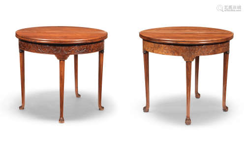 Circa 1730-1740 A rare pair of huanguali demi-lune triple-top Georgian-style gaming tables