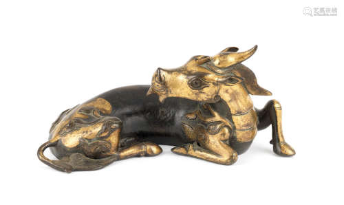 Ming Dynasty A parcel-gilt bronze model of a mythical beast, Xiniu