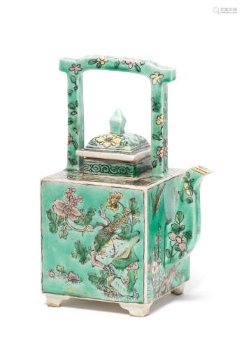 Kangxi A famille verte square teapot and cover