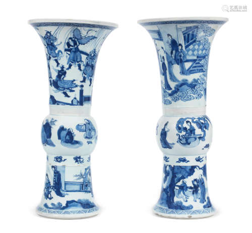 Chenghua six-character marks, Kangxi A pair of blue and white beaker vases, gu