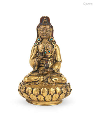 18th century A gilt-bronze figure of Guanyin