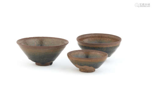 Southern Song Dynasty Three Jianyao 'hare's fur' glazed bowls