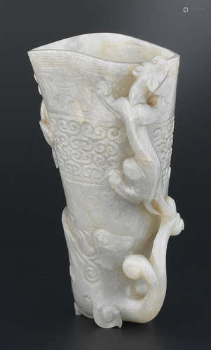 17th century A grey jade rhyton cup