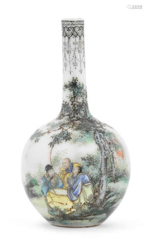 Blue-enamelled Hongxian four-character mark, Republic period A very fine small enamelled bottle vase