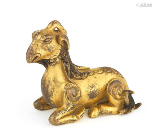 18th century A gilt-bronze 'Xiezhi' scroll weight