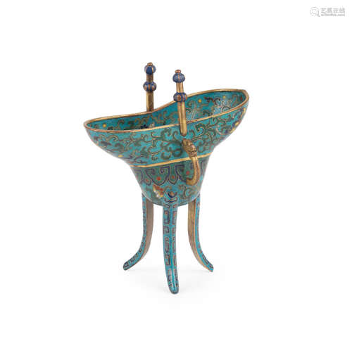 18th century A cloisonné and champlevé enamel ritual wine vessel, jue