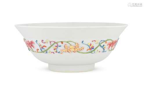 Daoguang seal mark and of the period A rare famille rose moulded 'floral scroll' bowl