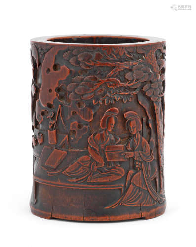 Kangxi A bamboo 'Qiao Daughters' brush pot, bitong