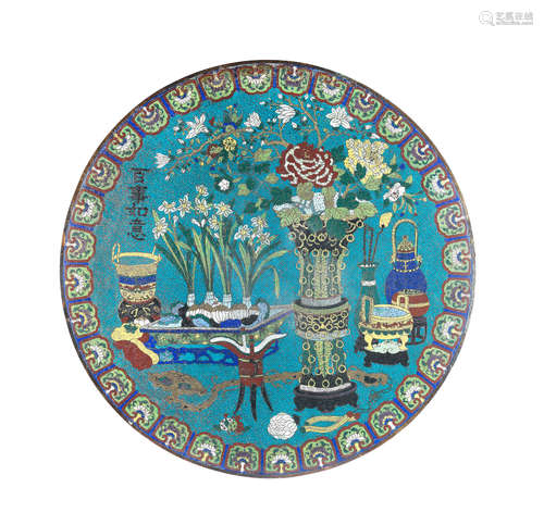 Qianlong/Jiaqing A large cloisonné enamel 'precious objects' circular plaque