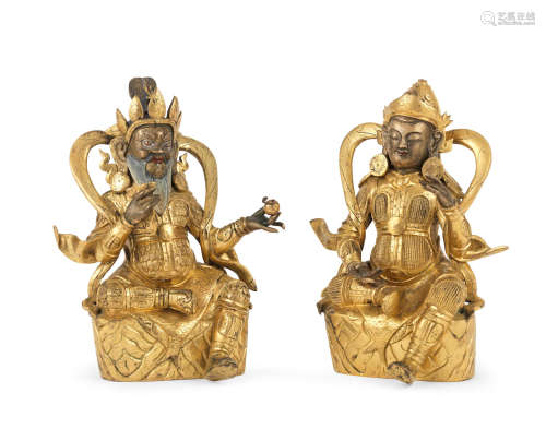 Qianlong Two rare gilt-bronze figures of Guardian Kings