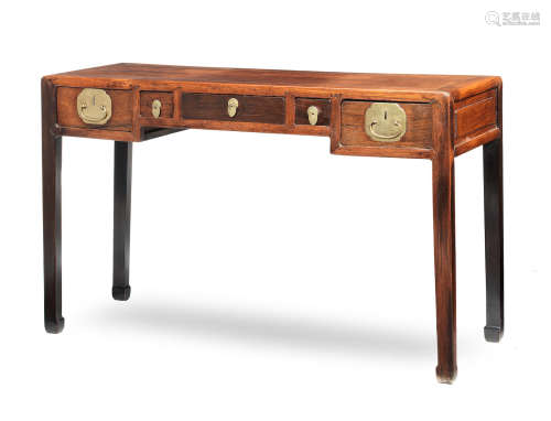 Mid Qing Dynasty A rare huanghuali five-drawer desk, Wutizhuo