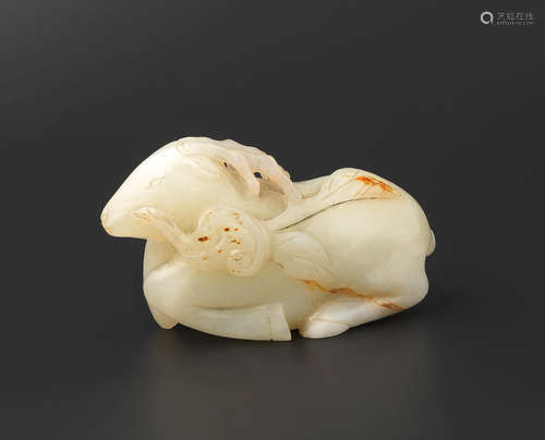 18th/19th Century A white and russet jade carving of a stag