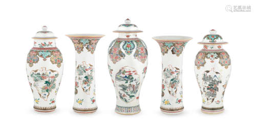 Qianlong A famille rose five-piece garniture