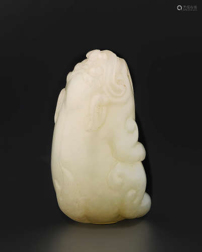 Late Qing Dynasty/Republic period A white jade 'mythical beast' snuff bottle
