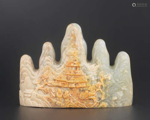 16th/17th century A rare pale green and russet jade brush rest