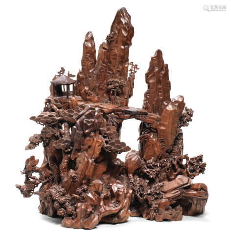 19th century A large wood carving of a mountain