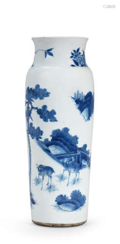 Circa 1640 A blue and white 'deer and cranes' sleeve vase