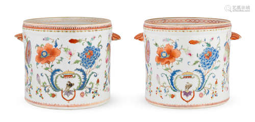 Circa 1745 A pair of famille rose 'Madame de Pompadour' service wine coolers