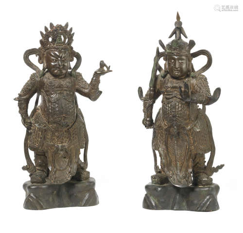Ming Dynasty A pair of bronze figures of Guardian Kings
