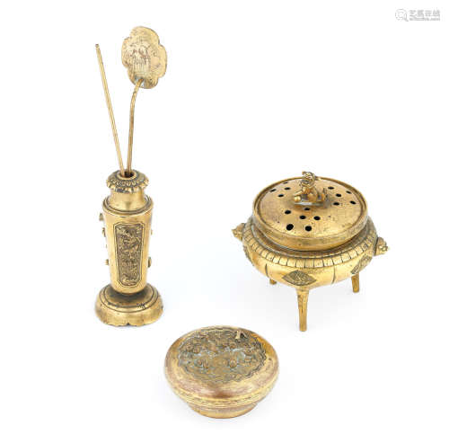Mid-Qing Dynasty A gilt-bronze three-part incense set