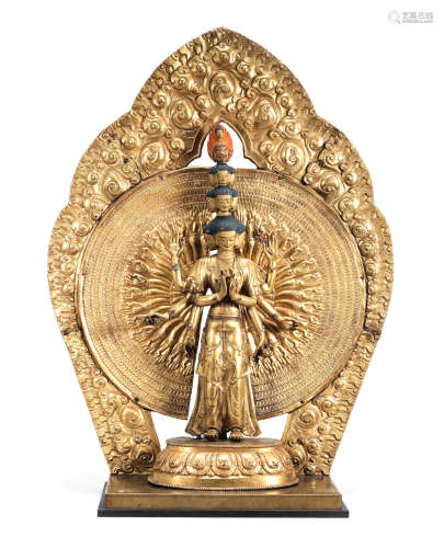 Tibet, 18th and 19th century A very rare and large gilt-bronze figure of Avalokiteshvara