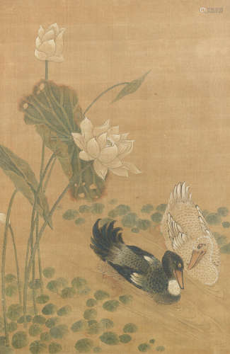 Late Qing Dynasty/Republic period A painting of a pair of Mandarin ducks